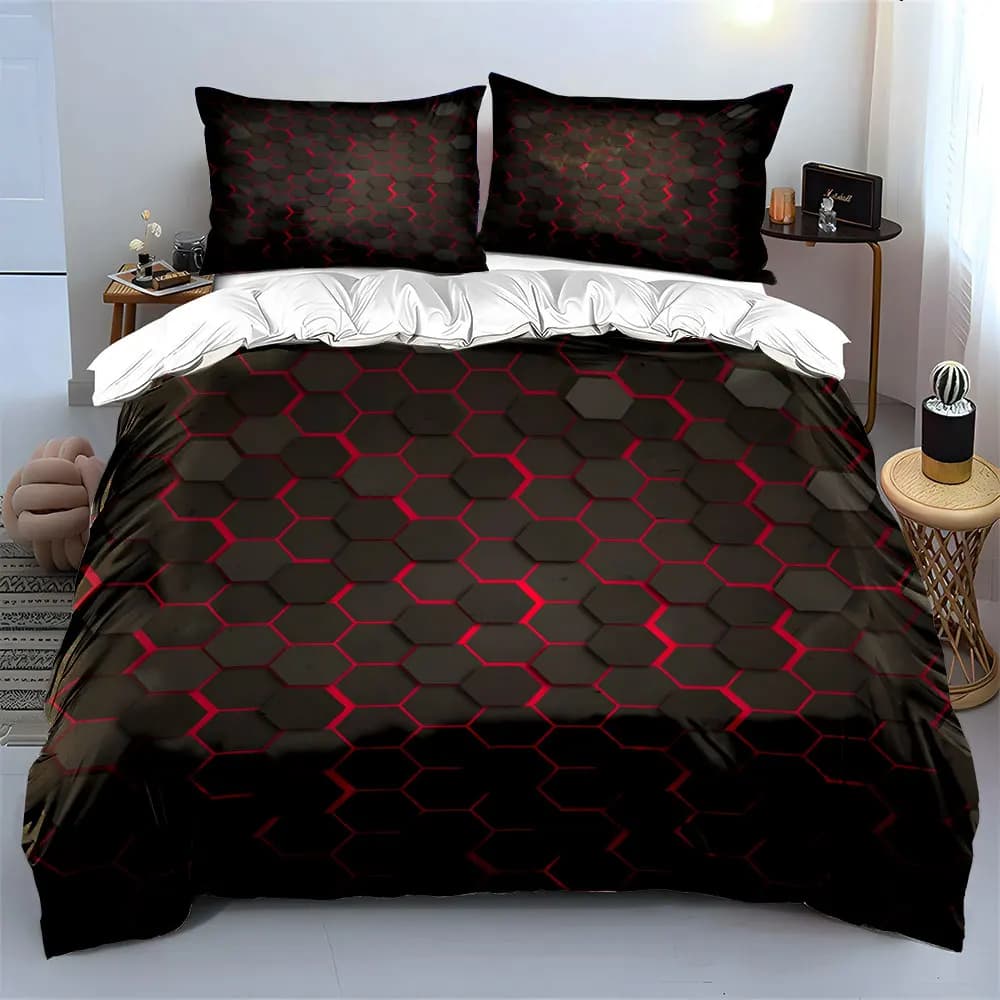 Set di Biancheria da Letto a Tre Pezzi con Design Esagonale, Morbido e Delicato sulla Pelle, Include 1 Copripiumino e 2 Federe, Idea Regalo