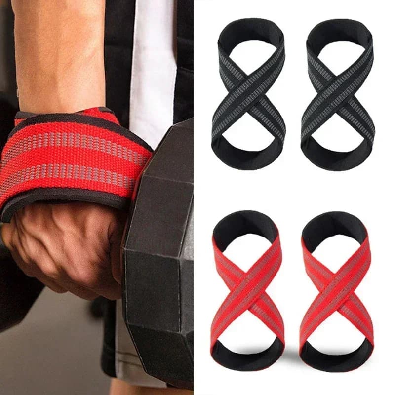 Imbottito Figura 8 Cinturino antiscivolo Premium Deadlift Sollevamento pesi Cinturino da polso Power Lifter Allenamento Pull Up Bar Palestra Fitness