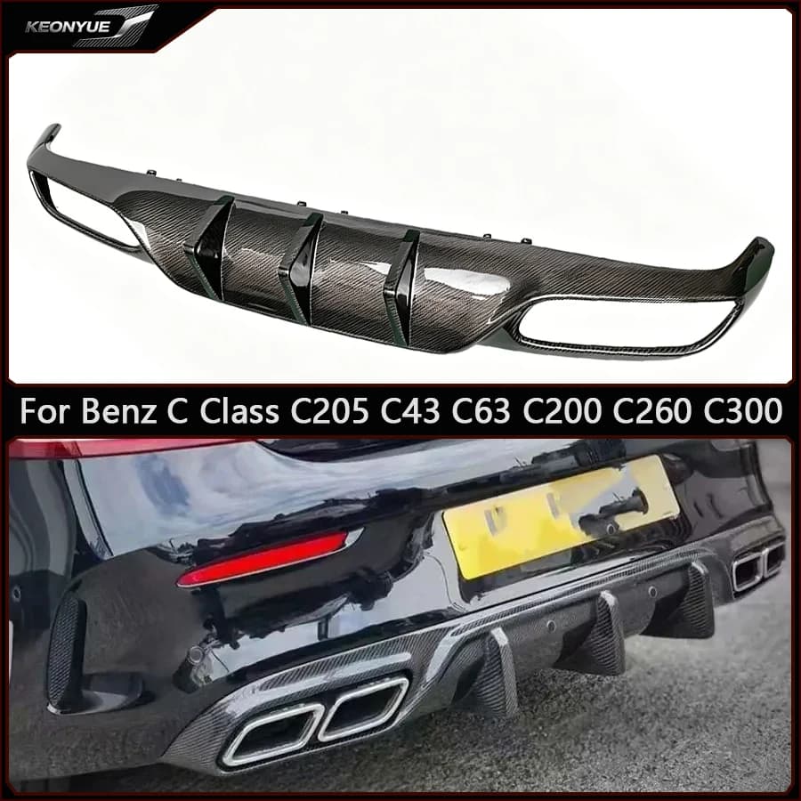 For Mercedes Benz C Class W/C205 C300 Carbon Fiber Back lip Car Rear Bumper Diffuser Splitters Spoiler Car Accessories body kit