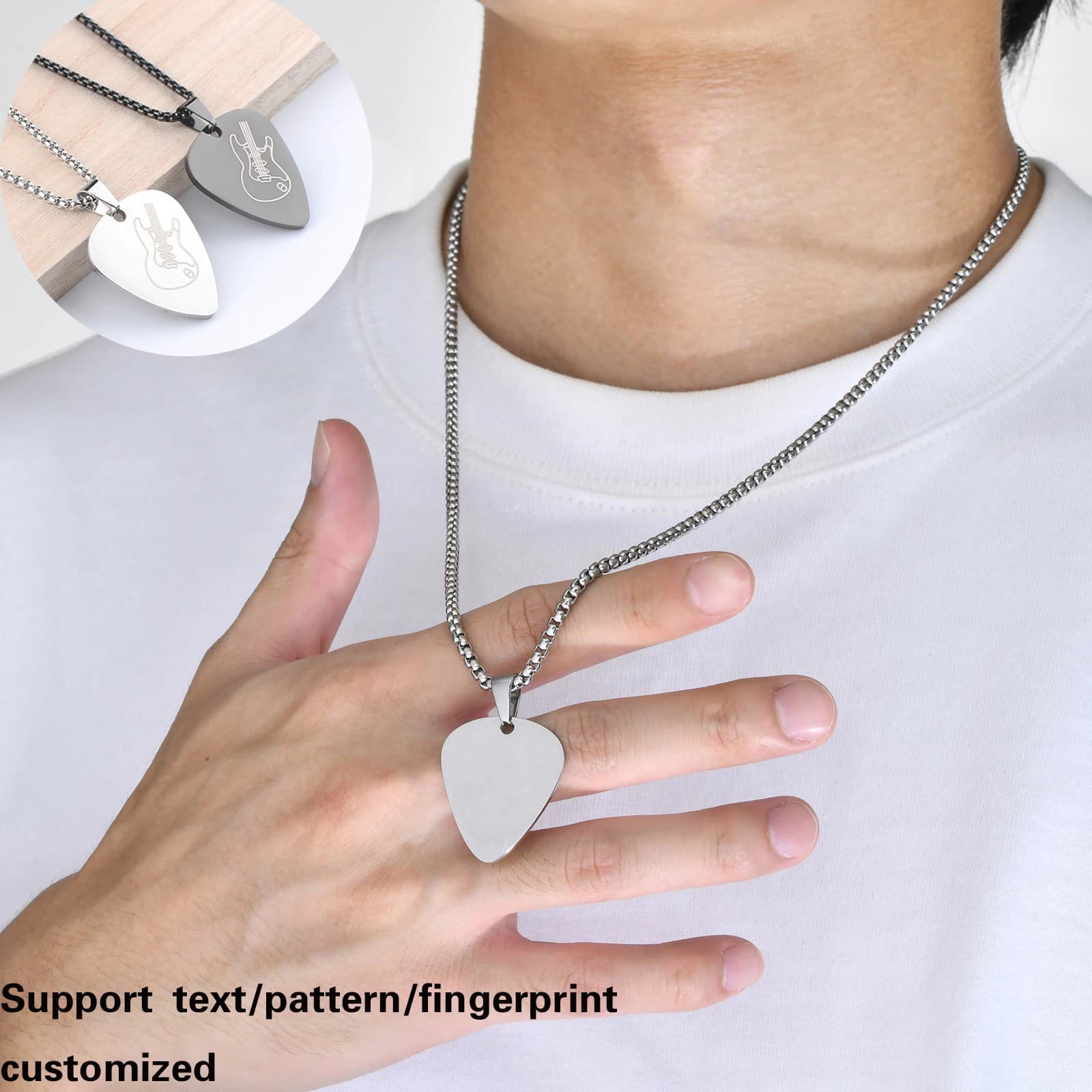 Kiss Jewelry Palette per plettro per chitarra in acciaio inossidabile Collana con ciondolo personalizzato Nome personalizzato Modello Testo Girocollo con impronta digitale Regalo