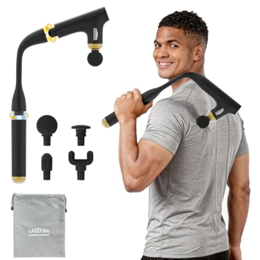 Pistola Massaggiante Muscolare 3-in-1 per Tessuti Profondi con Manico Lungo, Massaggiatore a Percussione Portatile per Schiena, Spalle, Braccia, Cosce per Alleviare il Dolore