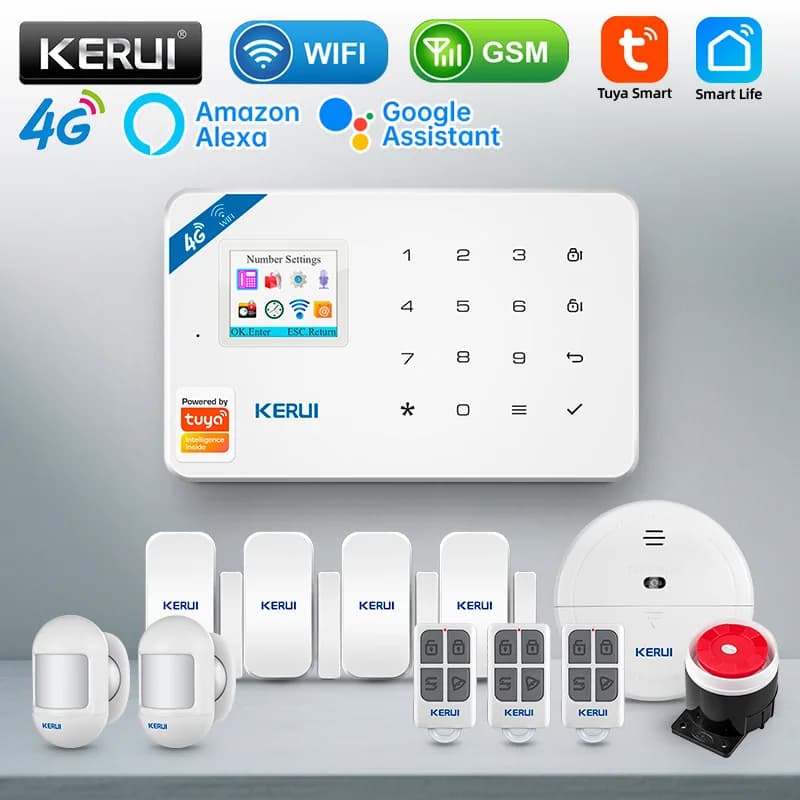 KERUI Allarme Casa Intelligente 4G Finestra/Porta Sensore di Movimento Sirena Sistema di Sicurezza Kit Tuya Smart APP di Controllo WIFI GSM Antifurto W184