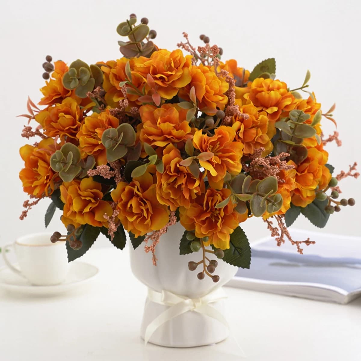 Fiori Artificiali per Scrapbooking, Vaso di Ciliegie in Seta, Decorazione per Casa, Sala da Pranzo, Esterni, Festival, Matrimoni, Bouquet da Sposa, Regali Fai-da-Te