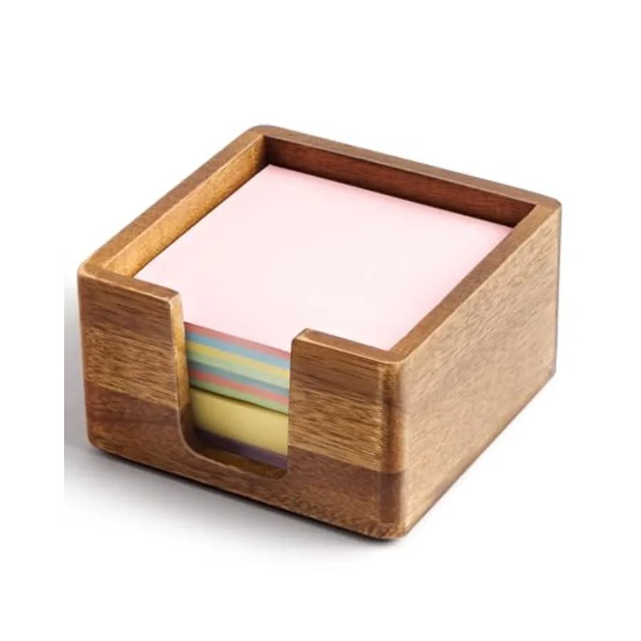 Dispenser per Post-it in Legno di Acacia per Scrivania, Organizzatore 3x3, Porta Blocco Note in Legno per Scrivania e Casa, Senza Blocchetti