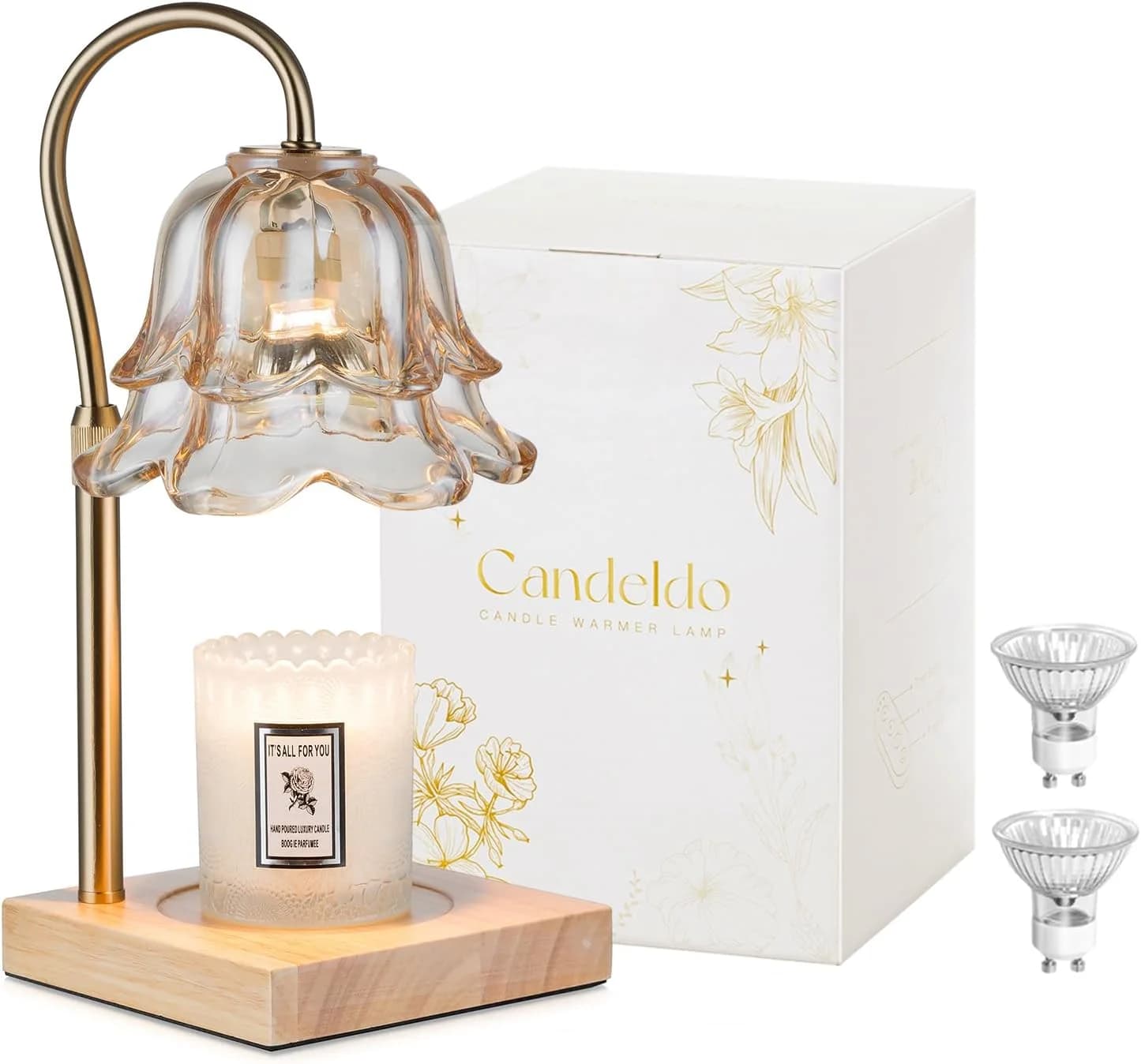 Lampada Scaldacera con Timer: Lampada per Candele a Fiore Dorata, Altezza Regolabile, Regalo per la Casa Nuova, Decorazione per la Casa
