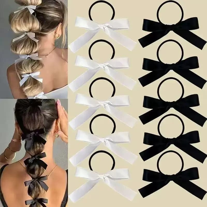 5 pieces of elastic for black hair, cute and decorated with bow for girls | Ideal for everyday casual use and as a festive gift accessory.