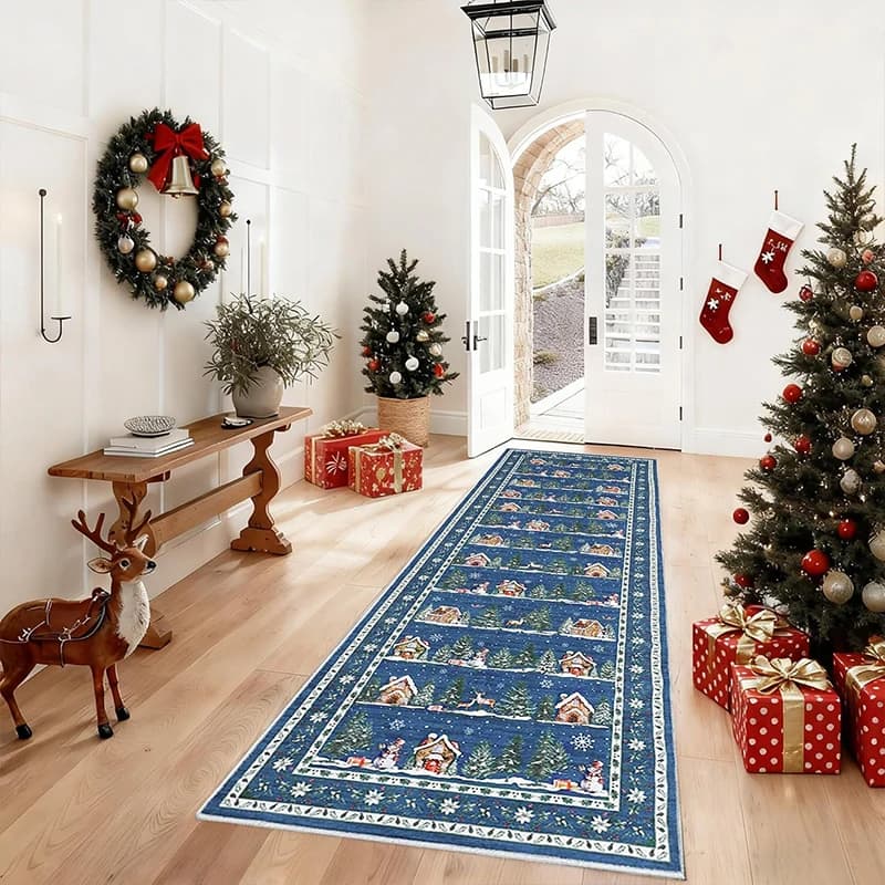 Runner Carpet Hallway Rug Corridor Long Carpets Machine Washable Non-Slip Floor Mat Christmas Snowflake Print Home Decor Rugs