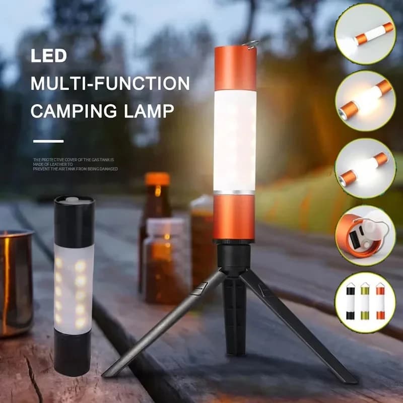 Portable multifunctional torch for hanging curtains Rechargeable camping pitch via USB Waterproof 6 modes with tripod support