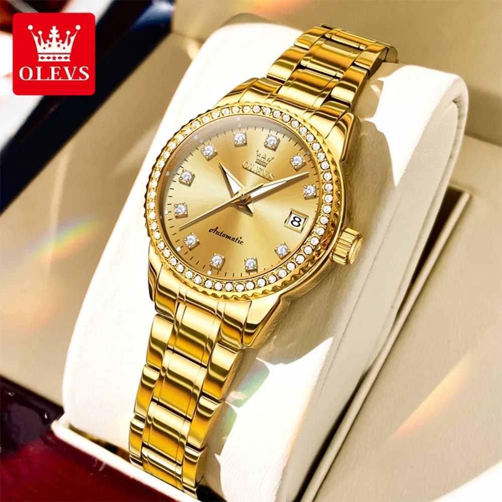 OLEVS 7003 orologio da donna elegante orologio meccanico di lusso scala impermeabile luminoso automatico data orologio da donna confezione regalo