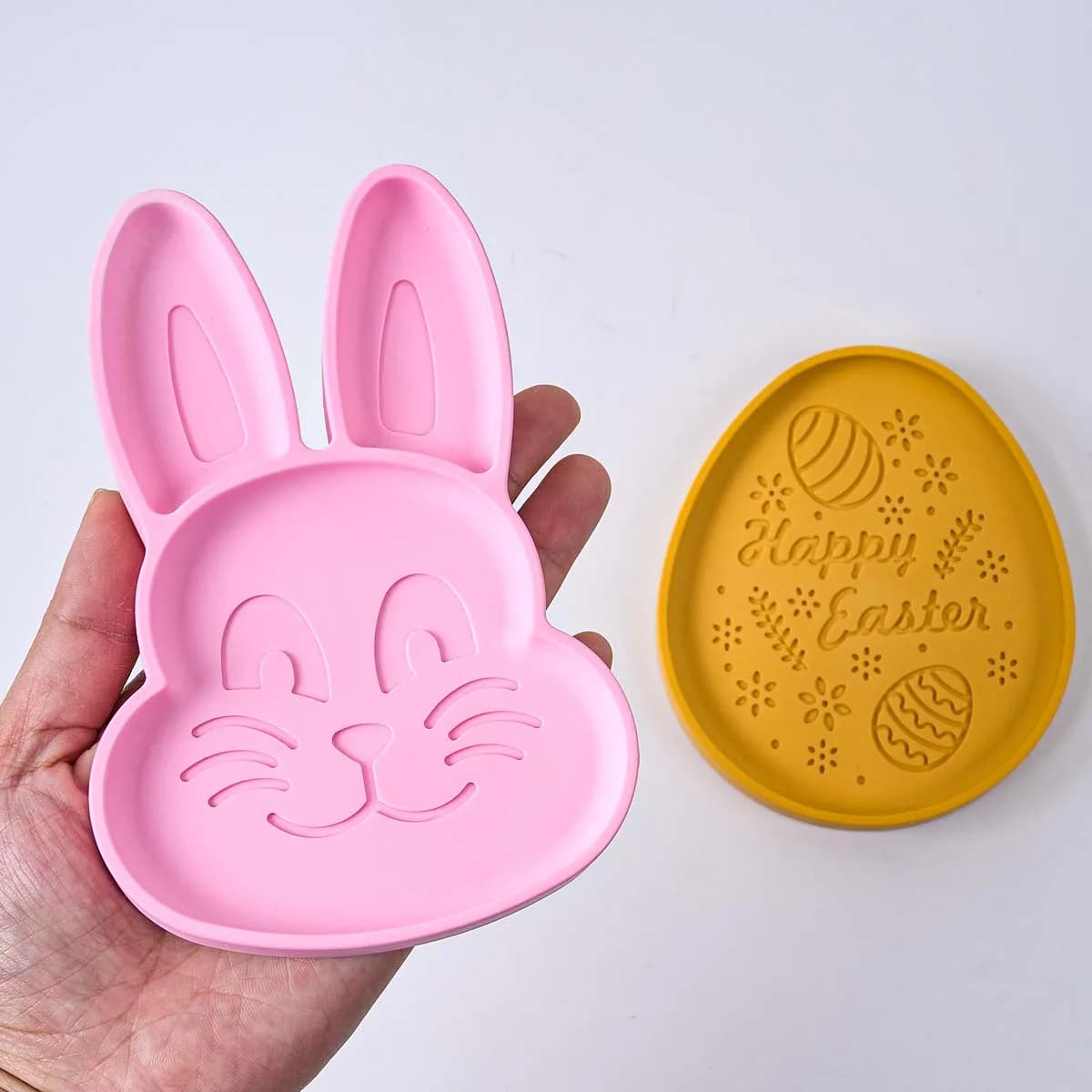 Stampo in silicone per vassoio con ornamenti di coniglietto pasquale, stampi fai da te per sottobicchieri a forma di coniglio e uovo, stampi per gesso e resina, piatto espositivo per creazioni artigianali e decorazioni per la casa