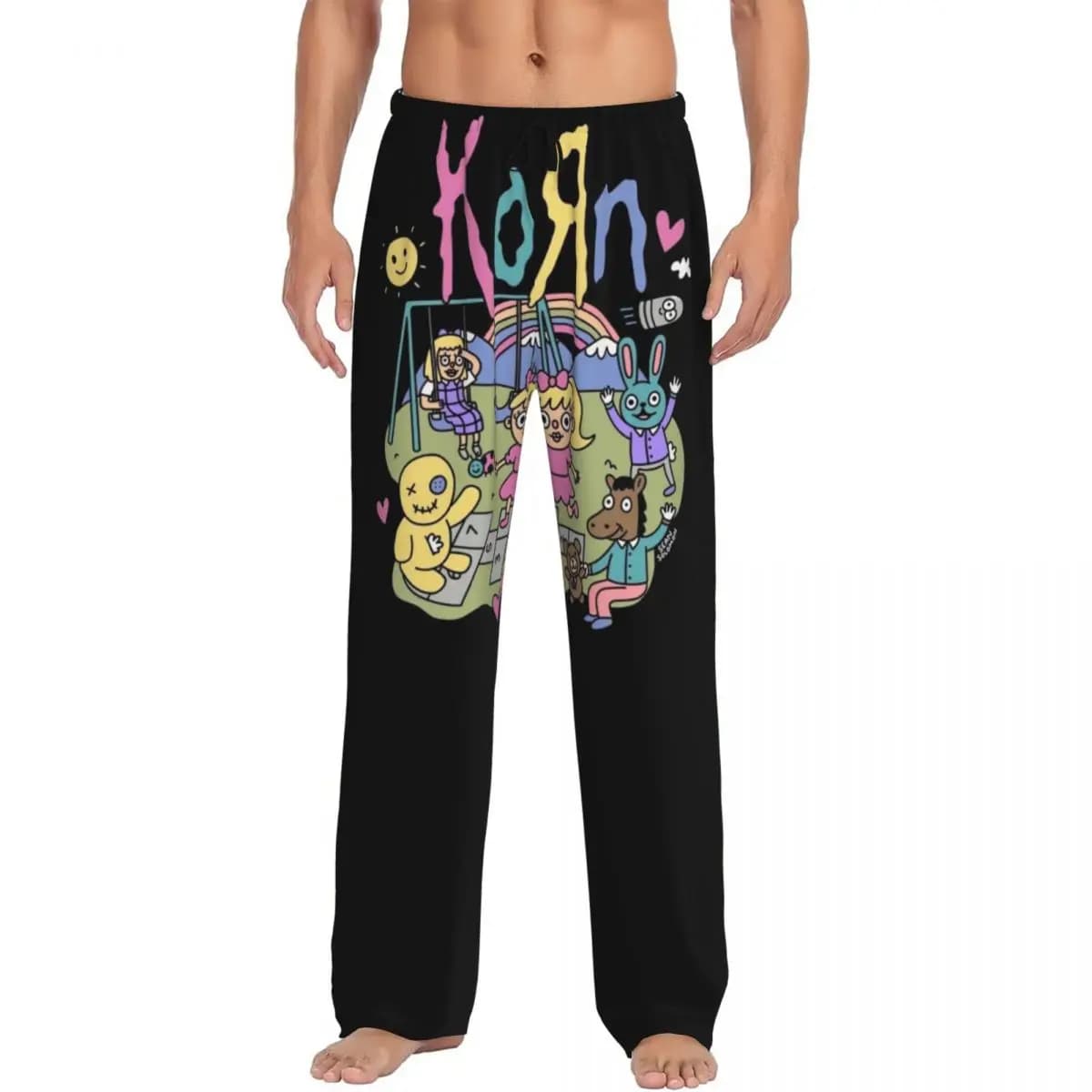 Pantaloni da pigiama con teschio Korns musicali Heavy Metal personalizzati Pantaloni da notte da uomo Pantaloni da notte elasticizzati con tasche