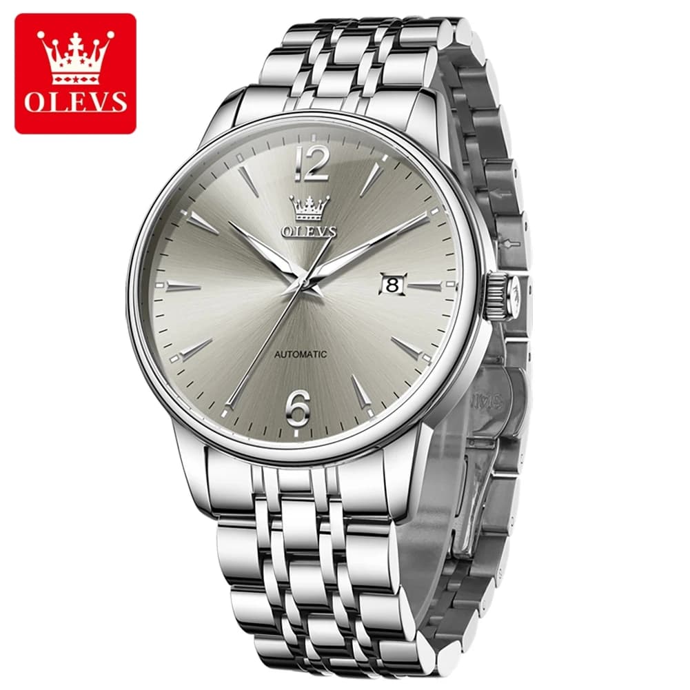 OLEVS nuovissimo orologio da uomo meccanico semplice alla moda con display del calendario orologio da polso da uomo di lusso luminoso impermeabile in acciaio inossidabile