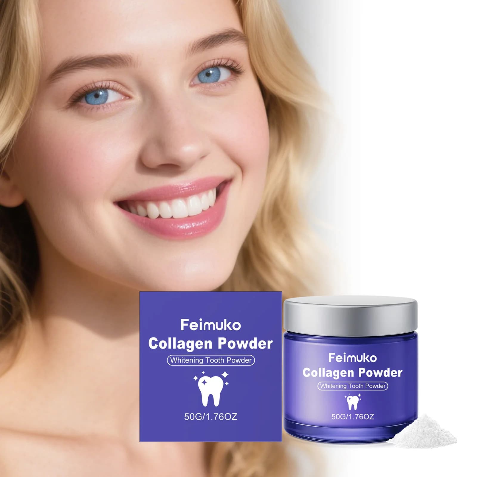 Feimuko Powder Collagen Dentifence, Fine Texture and Lyscia, Delicate Formula to Remove Macchies from Tooths, Refreshant for High and Deep Detergent