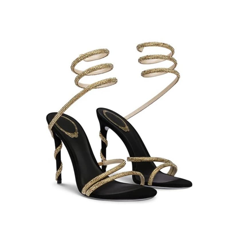 Women's high heel sandals with cable stiletto heel with snake belt with European and American Feng rhinestones