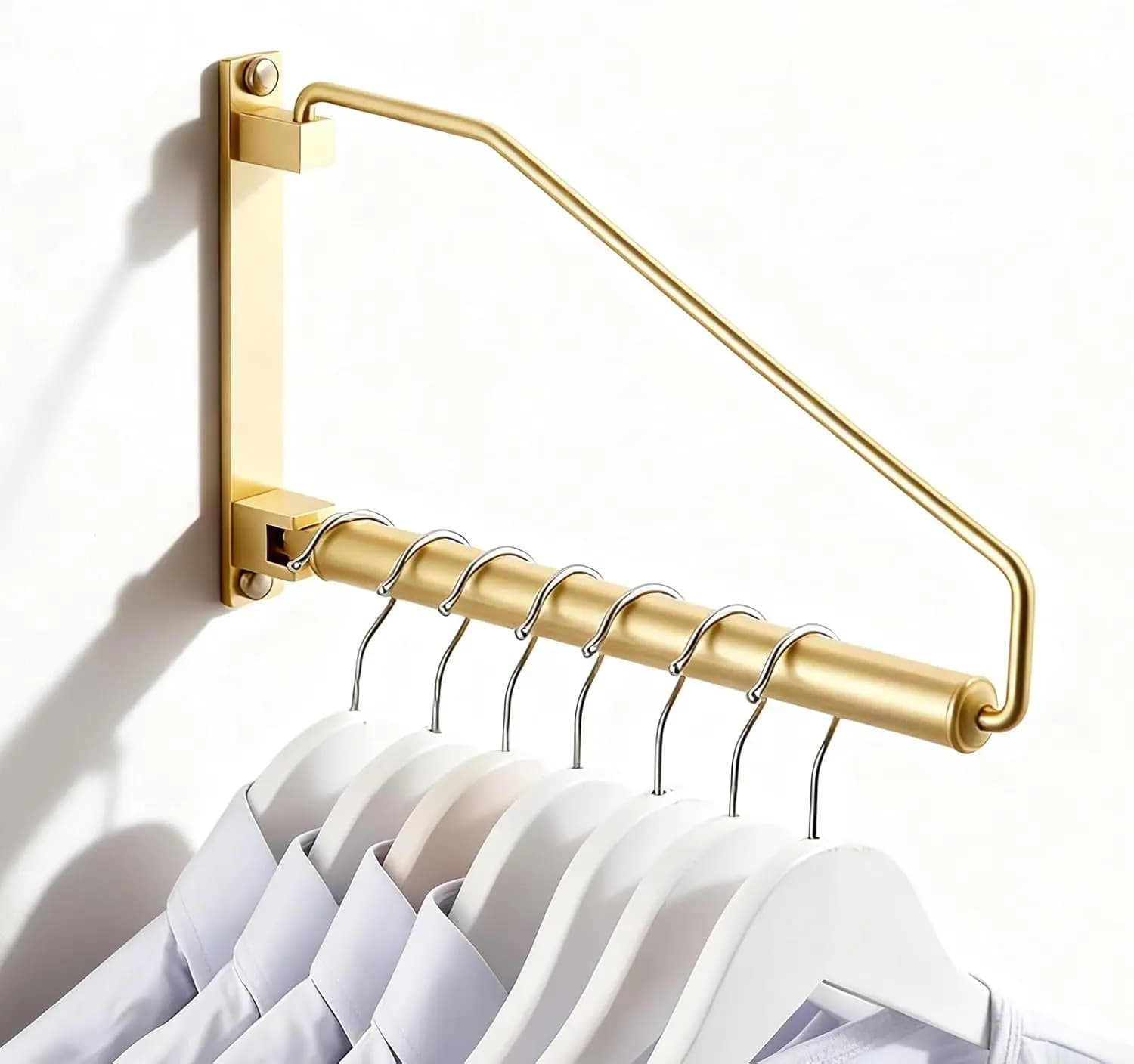 Foldable Wall Hanger with Swivel Arm, Gold Finish Brushed for Drying and Storage