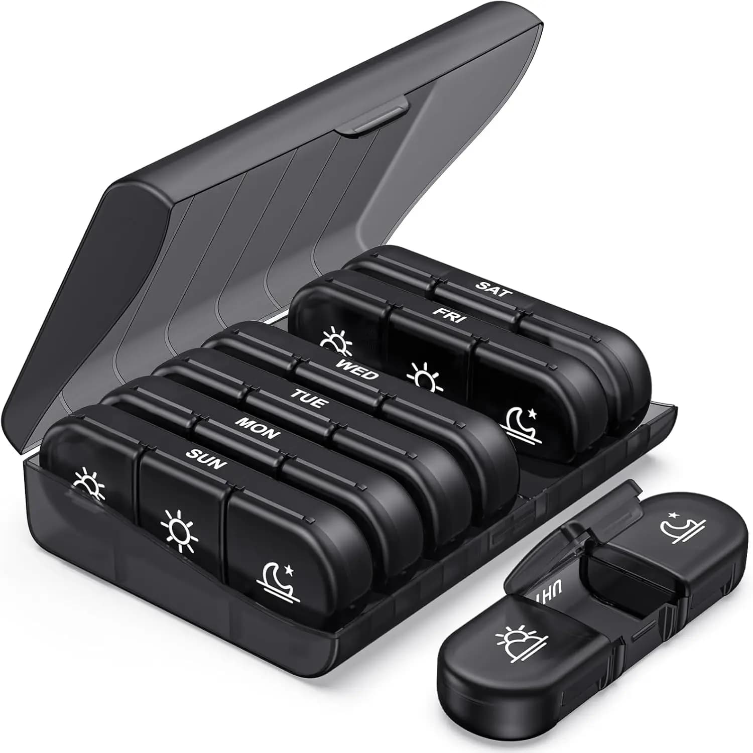 Portapillole da 1 pezzo, organizer per 7 giorni, 21 scomparti, 3 volte al giorno, portatile da viaggio con ampi scomparti per vitamine, medicinali, oli di pesce
