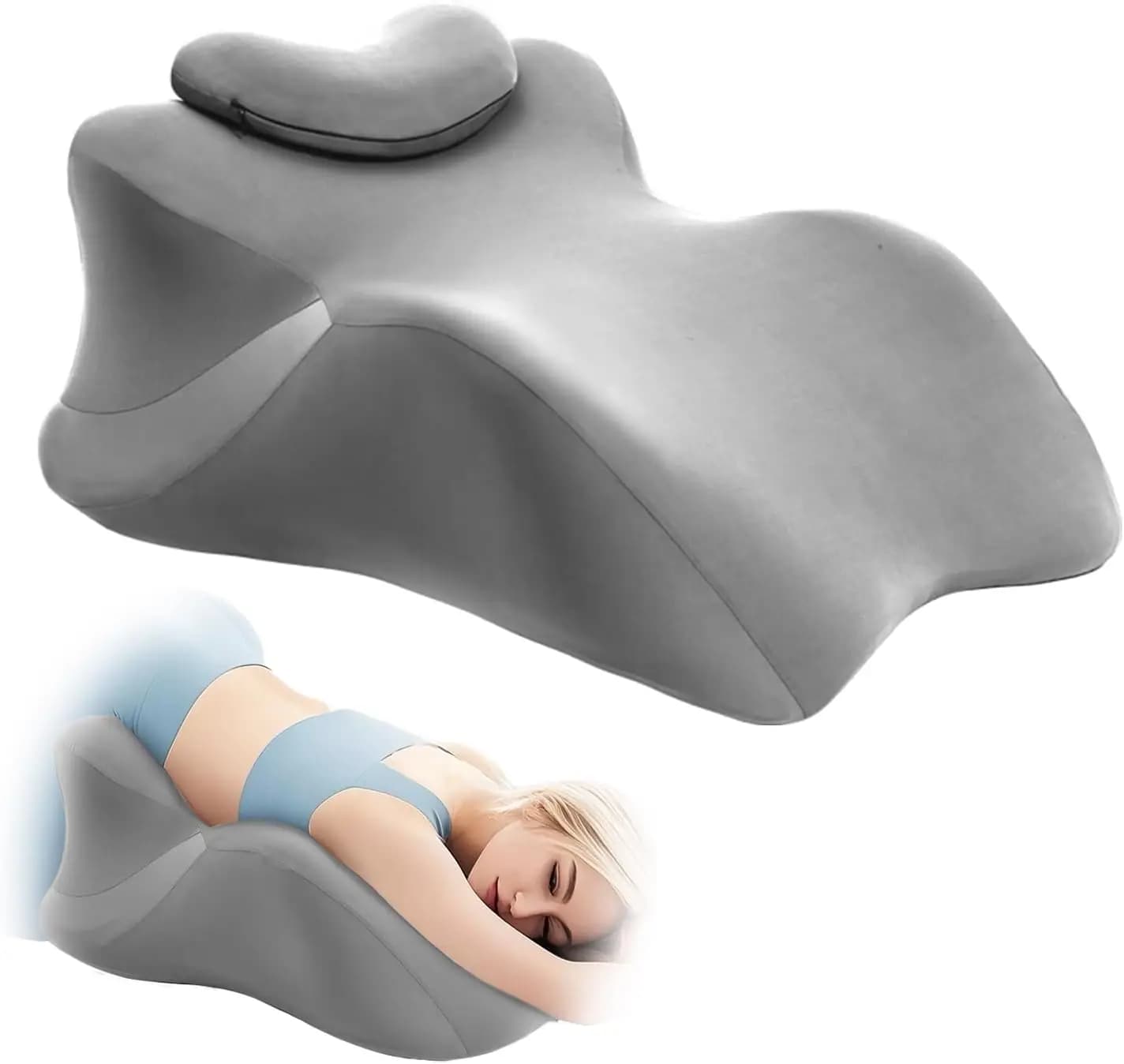 Cuscino a cuneo per coppie, per intimità e allineamento di schiena e fianchi, in memory foam, per letto, relax e riposo, grigio