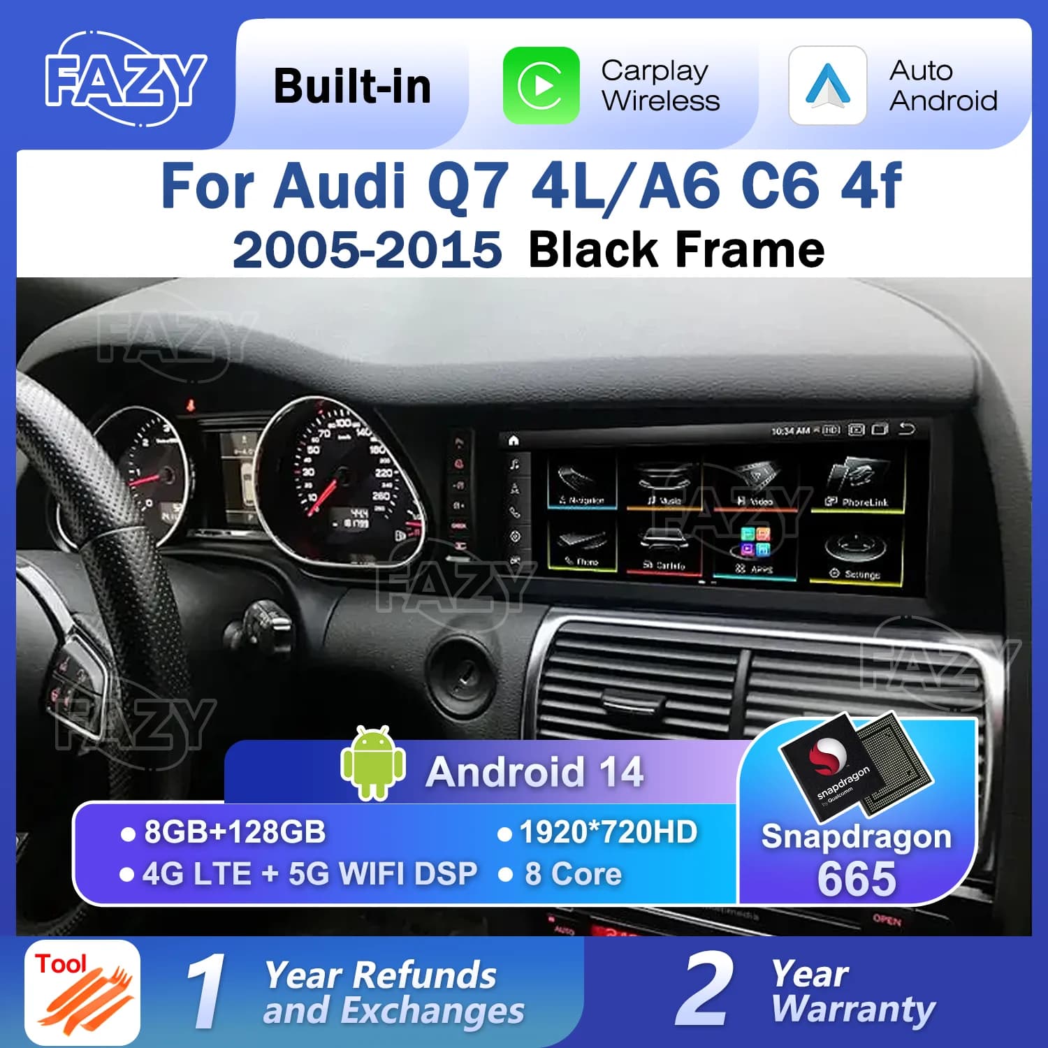 Android 14 Auto CarPlay for Audi A6 C6 4f for Audi Q7 4L 2005-2015 MMI 2G 3G Screen Auto Radio Multimedia GPS Stereo DSP