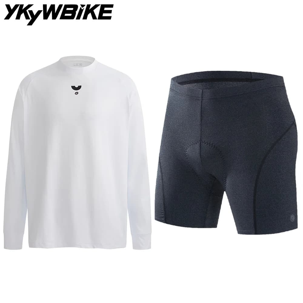 YKYWBIKE Set da Ciclismo Casual da Uomo, Maglia a Maniche Lunghe e Pantaloncini, Abbigliamento Traspirante per Bici da Strada e MTB