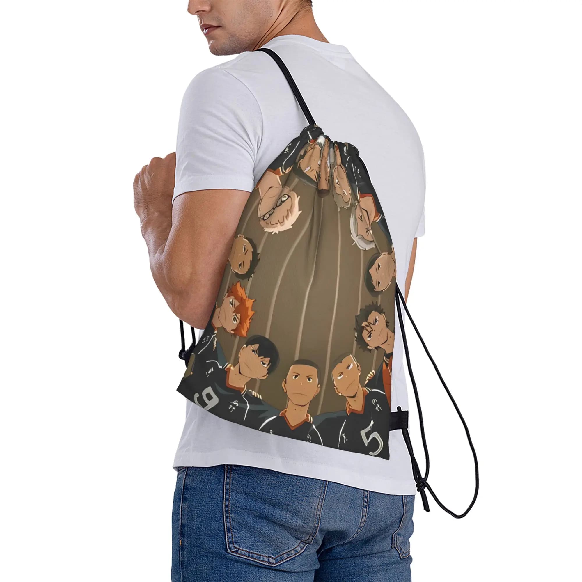 Haikyuu Anime Volleyball Boy (3) Drawstring Bag Fashion Water Resistant Sackpack String Bags Women Outdoor Beach Backpacks