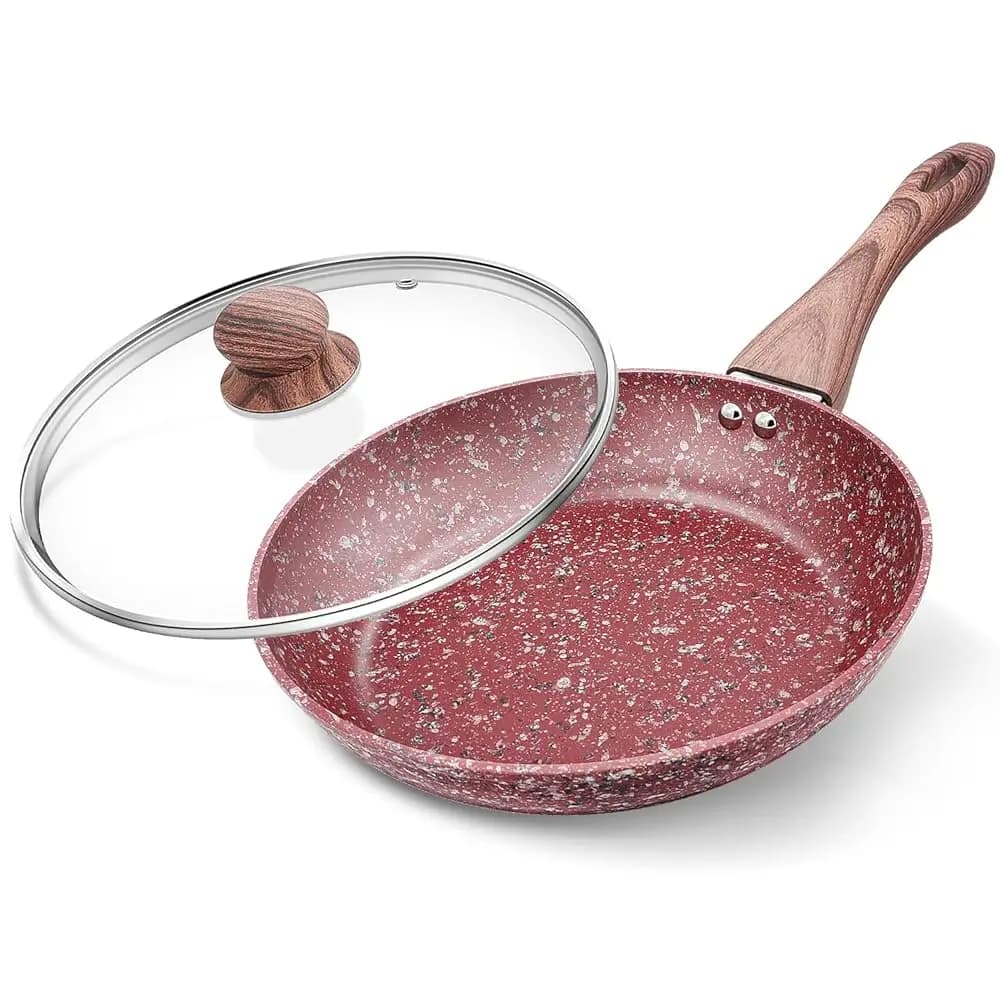 KOCH SYSTEME CS 12 inch red granite pan with lid, classic pans with non-toxic non-stick coating
