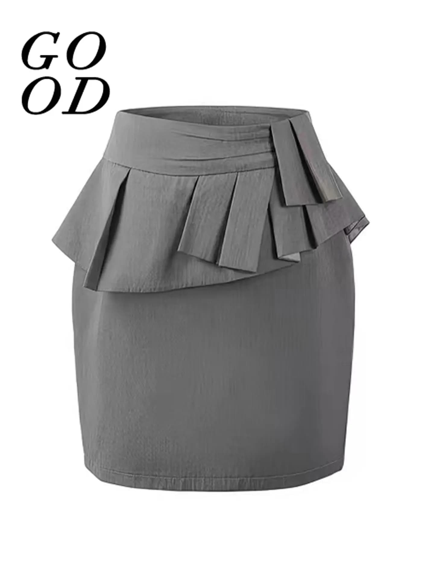 Grey Versatile Short Skirt for Women Sweet And Cool Office Style Commute Slimming Effect Trendy High Waist Wrap Body Skirt