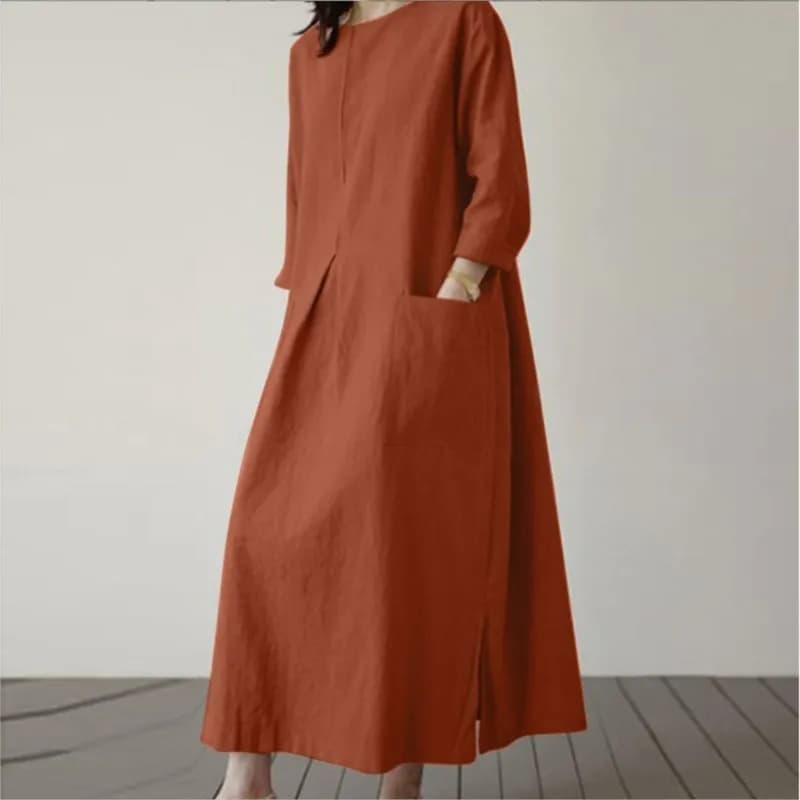 Abito Estivo Oversize alla Moda, Vestito Vintage a Tinta Unita con Maniche 3/4, Abito Casual Plus Size con Spacco Laterale, Vestidos Robe Femme
