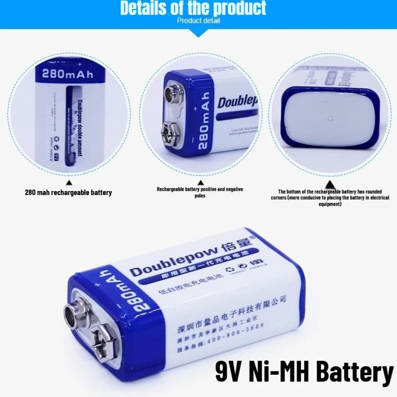Batteria ricaricabile Ni-MH 9V 6F22 per multimetro, rilevatore di fumo, metal detector, microfono - Batteria ricaricabile NiMH 9V