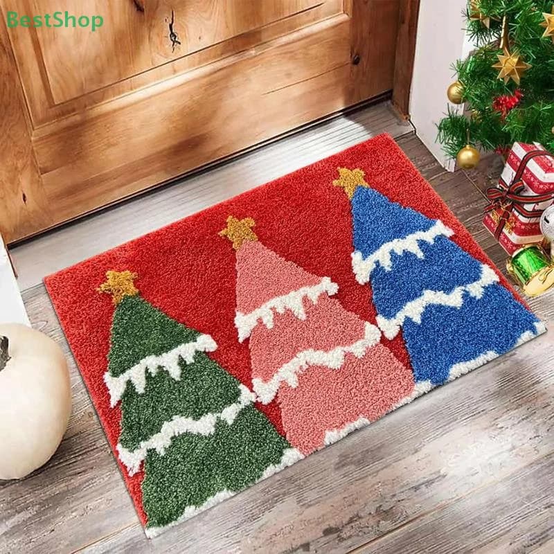 ♥ Tappetino per porta d'ingresso natalizio Tappeto rosso Babbo Natale omino di pan di zenzero Capodanno 2026 Tappetino per decorazioni per la casa di buon Natale