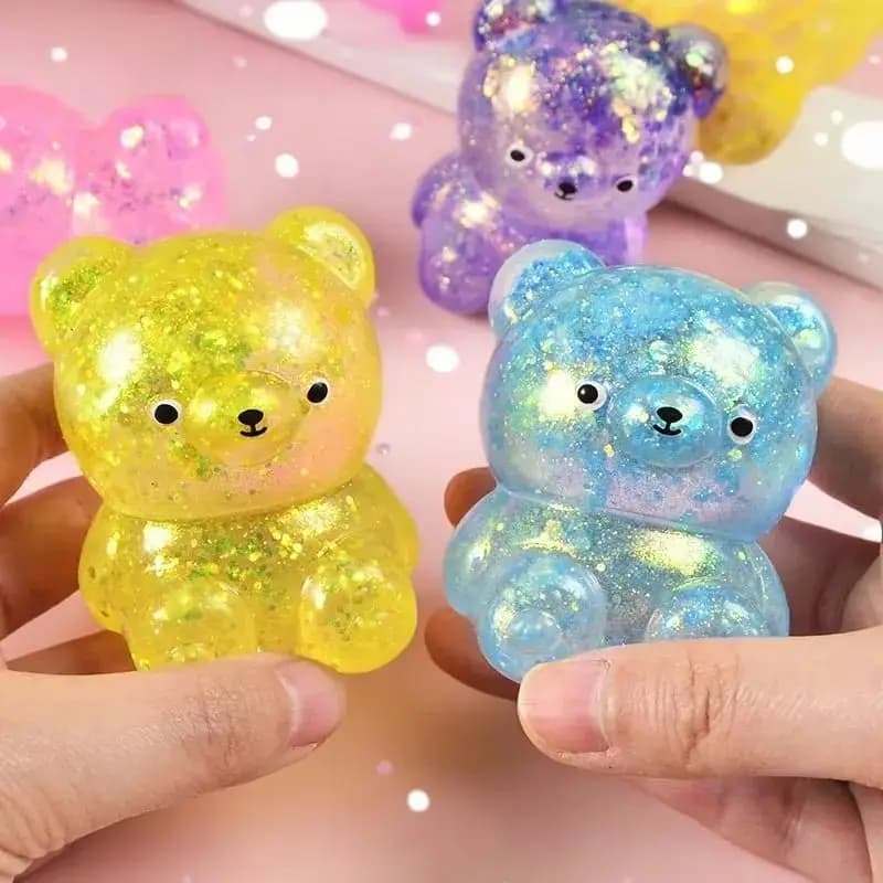 Giocattolo Antistress Squishy a Forma di Orsetto Glitterato, Giocattolo da Spremere per Alleviare lo Stress e la Decompressione, per Bambini e Adulti, Ideale come Gadget per Feste