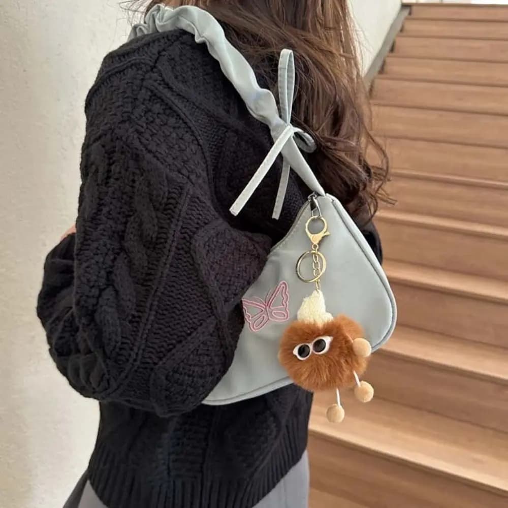 Embroidery Bowknot Butterfly Shoulder Bag Ruffle Handle Y2k Style Ins Half-moon Underarm Bag Oxford Handbag Nylon Bow Tote Bag