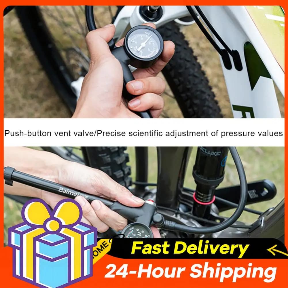 300PSI Bicycle Air Pump with Gauge MTB Bike Shock Pump High Pressure Bike Tire Air Pump for Mountain Bike Front/Rear Suspension