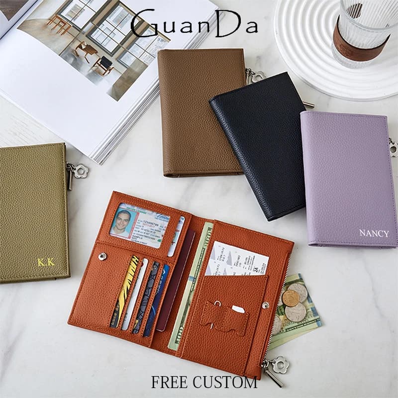 Portafoglio di Lusso per Passaporto con Lettere Personalizzate, in Pelle Bovina, Multifunzione, Porta Carte alla Moda per Donna, con Zip e RFID, Borsa da Viaggio Casual per Passaporto, Regalo