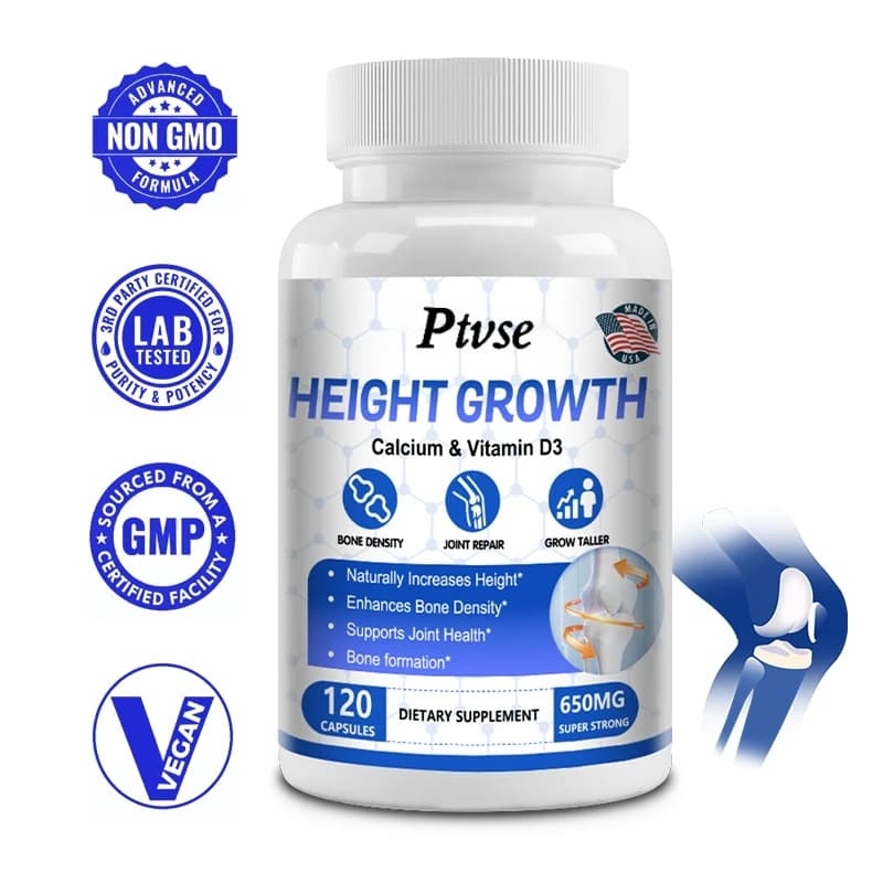 Calcium supplement and Vitamin D3 for Growth in Height, Natural Vegetal Capsules for Ossa Forti and Articulations, Growth in Height for Adults