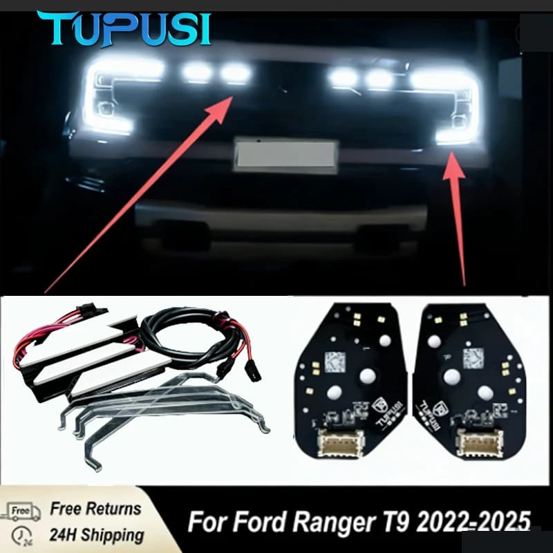 LED bianco GRIGLIA FRONTALE LAMPADA e kit luci di marcia diurna per Ford Ranger Lariat Raptor T9 2022-2025 Illuminazione a LED DRL Board
