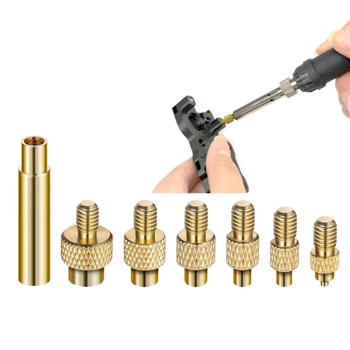 Inserto termico Dado Punte di ferro Testa M2 M3 M4 M5 M6 M8 Filettatura in ottone Kit incorporato Strumento di inserimento del calore per saldatore stampante 3D