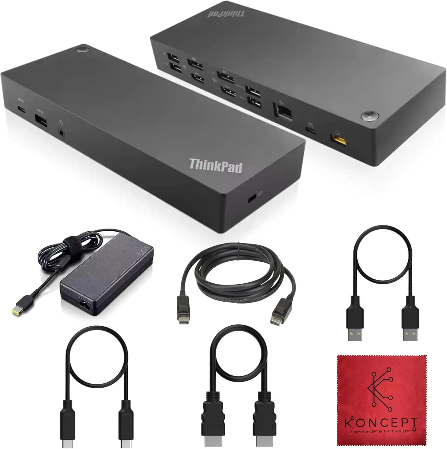 Docking Station per Doppio Monitor con Porte USB-C e HDMI, Adattatore da 135W, Ethernet e Panno per Pulizia