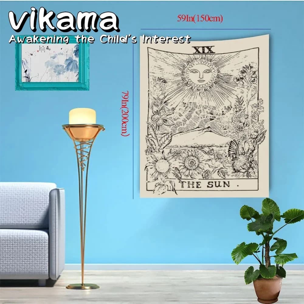 VIKAMA Tarocchi Carte Arazzo - Sole Luna Stella Tema Appeso a parete per la decorazione domestica, il soggiorno e l'arredamento della camera da letto sullo sfondo