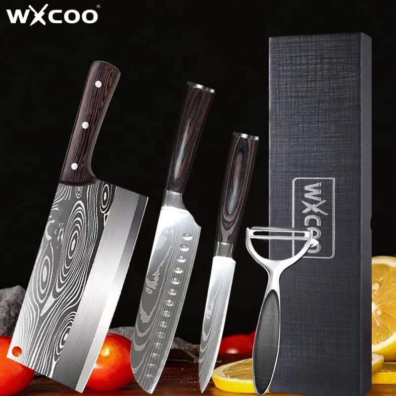 Double Purpose Kitchen Knife Wooden handle Stainless Steel Chef Knife Chinese style Fruit Vegetable Knife Kitchen Accessories