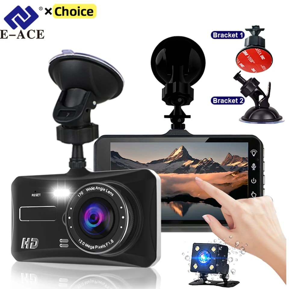 Dashcam 24H Touch Night Vision FULL HD 1080P Telecamera anteriore e posteriore 4.0 pollici CAR DVR Specchio Videoregistratore digitale Dvr Scatola nera
