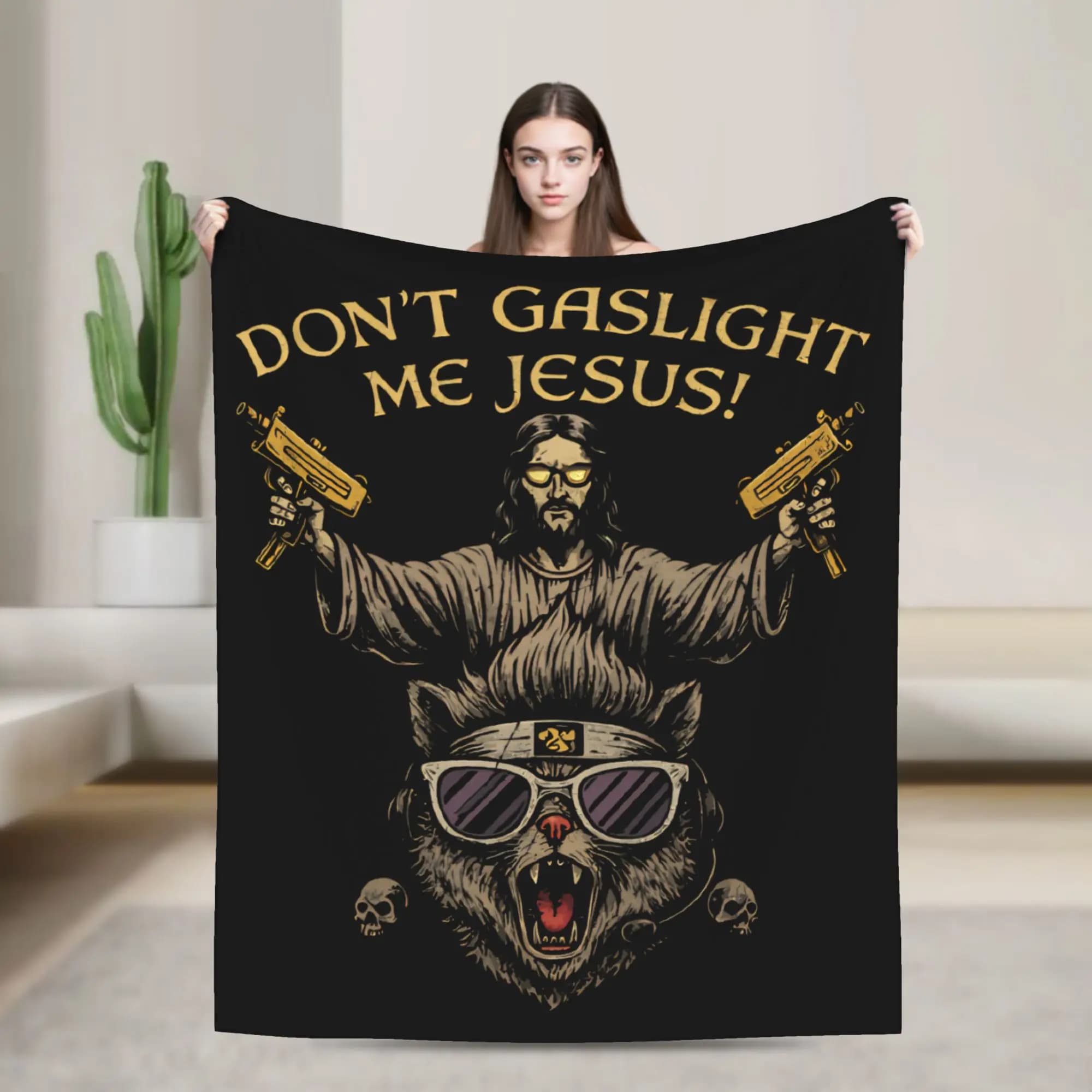 Don't gaslight me Jesus - Dungeon Crawler Carl Blanket Cover Flannel Throw Blanket Bedroom Sofa Printed Lightweight Bedsprea,