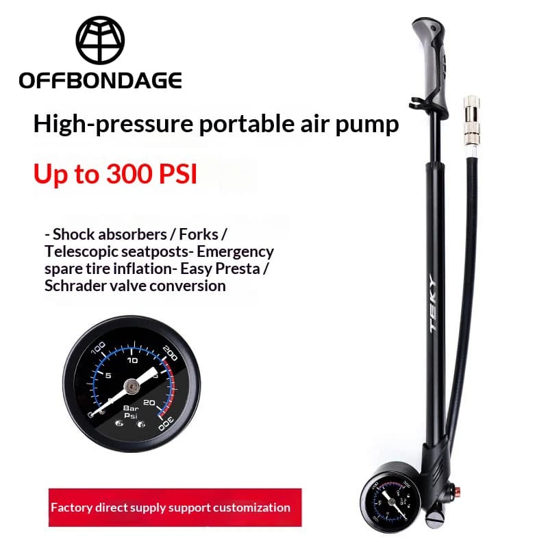 Pompa per Bicicletta OFFBONDAGE 300PSI con Manometro, Gonfiatore Manuale in Lega di Alluminio CNC per Pneumatici, Valvola Schrader e Presta AV FV per Ciclismo