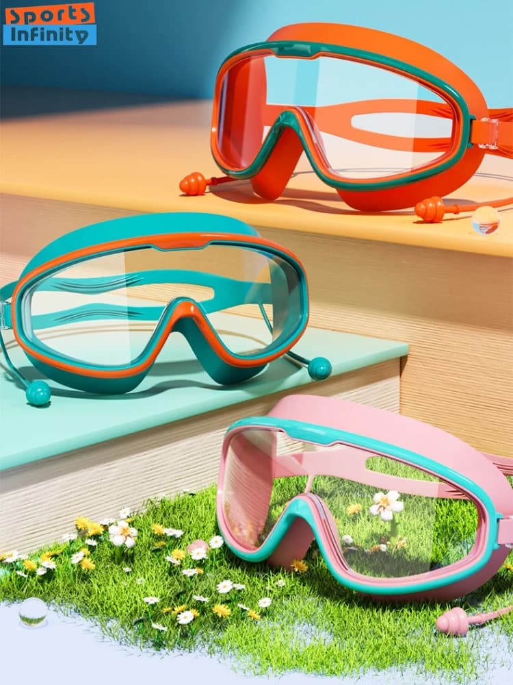 New Baby Fashion Swimwear, Large Montature, Waterproof and Anti-fog, Swimming Glasses for Students, Diving Glasses