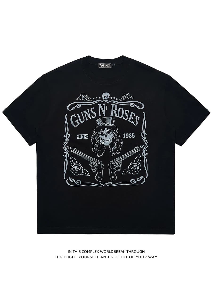 Nuova T-shirt Estiva Oversize in Cotone Pesante Stampata a Maniche Corte Unisex Girocollo Stile Rock Traspirante Casual