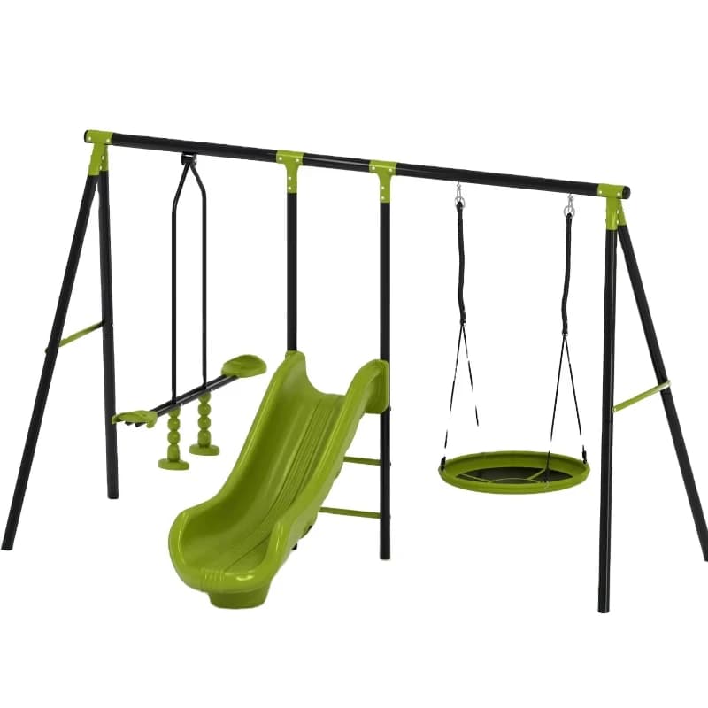 Set Altalena per Bambini con Canestro da Basket in Acciaio per Gioco all'Aperto, Giardino, Casetta dei Giochi, Casa