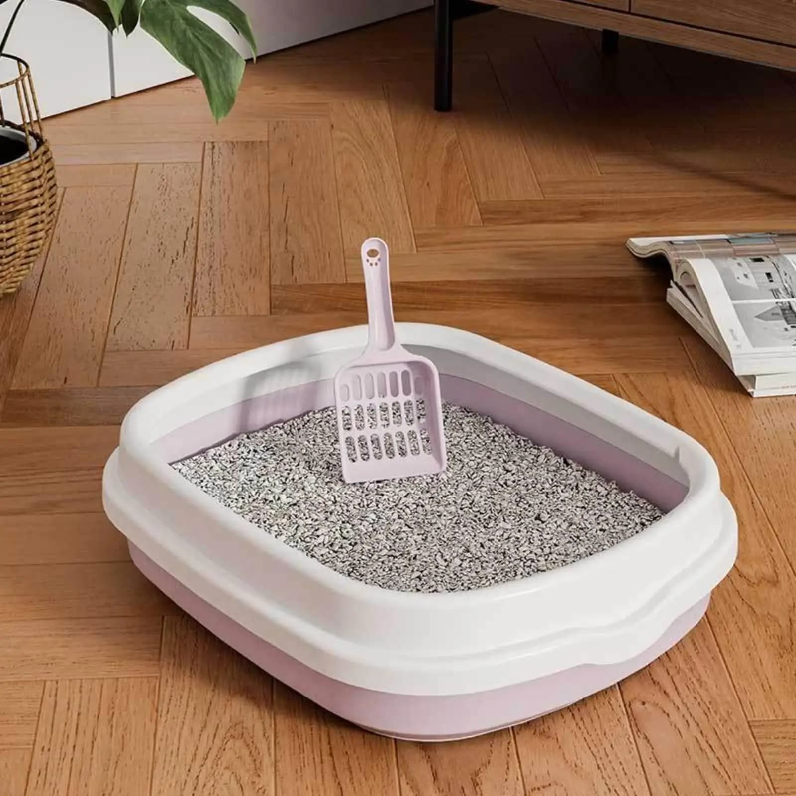 Extra Large Cat Toilet Box Open Easy Entry High Sided Litter Pan for Indoor Cat Cage Enclosure