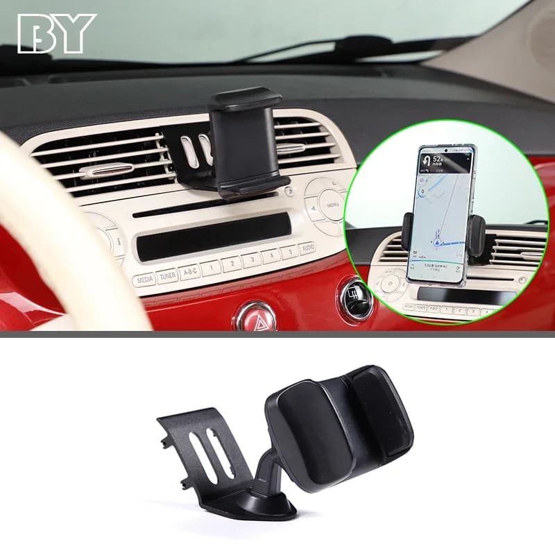 Supporto per telefono da Auto nero in lega di alluminio per accessori interni Auto Fiat 500 2010-2015