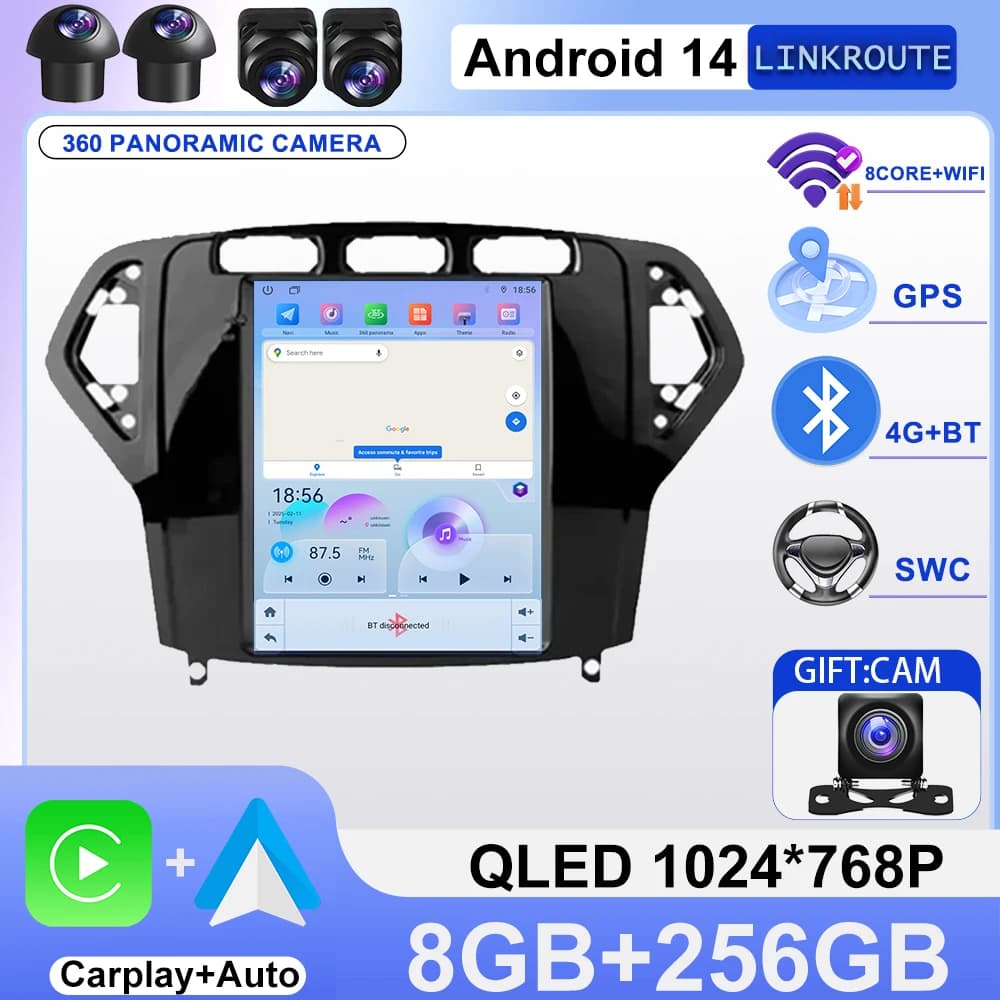 9.7 Inch Android 14 For Ford Mondeo Mk4 2007 - 2010 Car Radio Stereo Auto DSP Carplay GPS Navigation Player Video 4G Lte DVD
