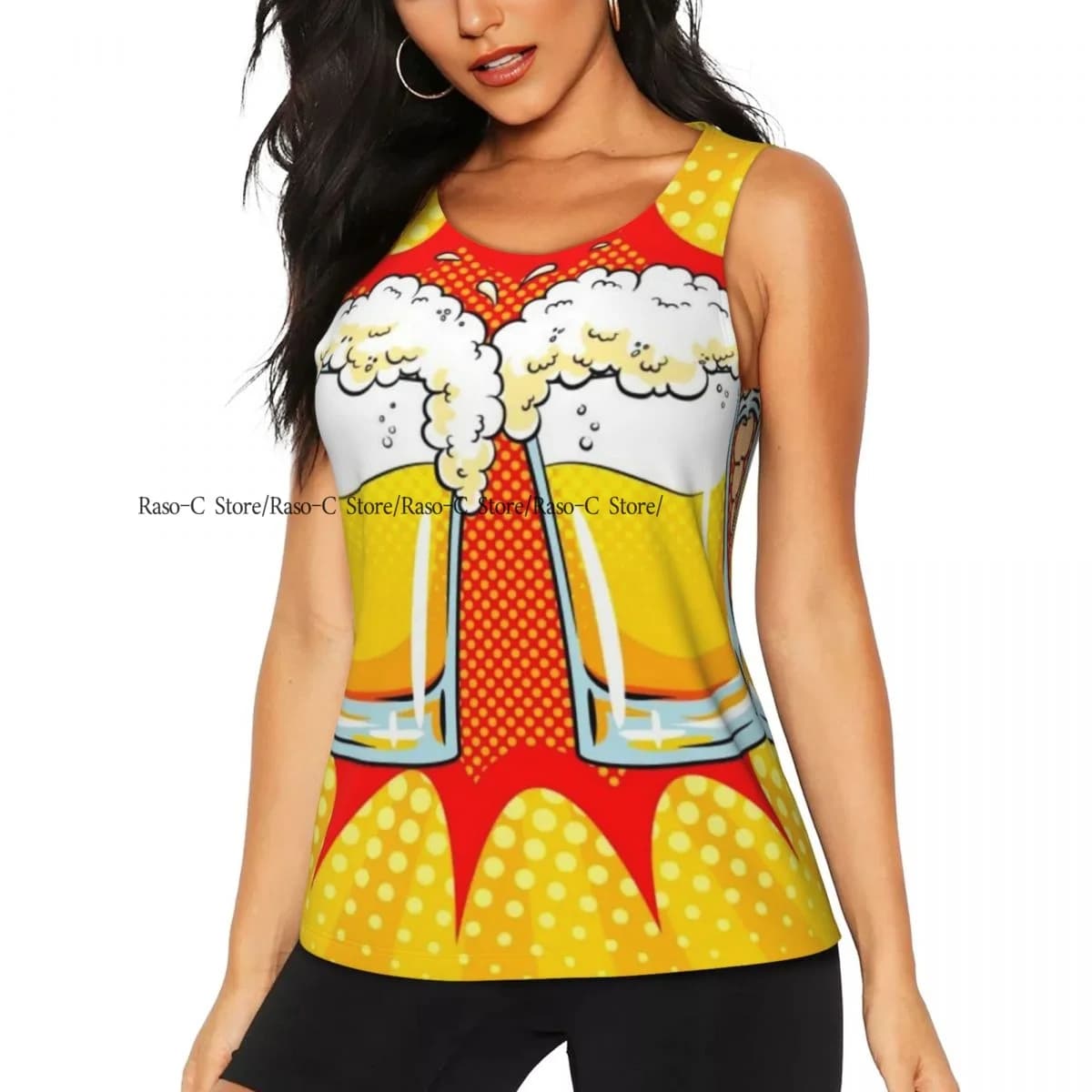 Canotte da allenamento da donna Camicie sportive senza maniche ad asciugatura rapida Cheers Beer Mug Pop Art Gym Yoga Top