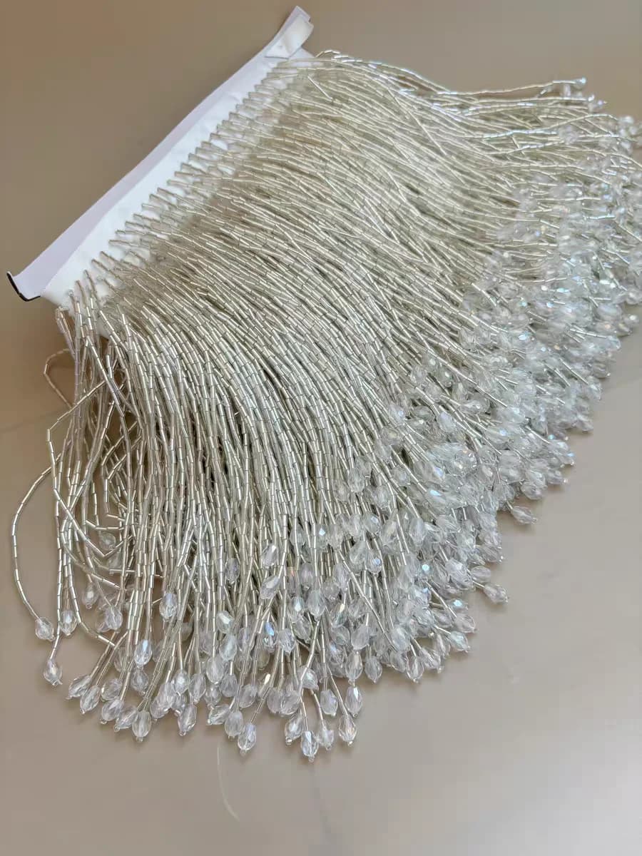 Perline di tromba larghe 6 pollici Perline di cristallo Frangia di perline, Frangia di costume per abiti alla moda, Paralume Frangia di perline artigianali fai-da-te